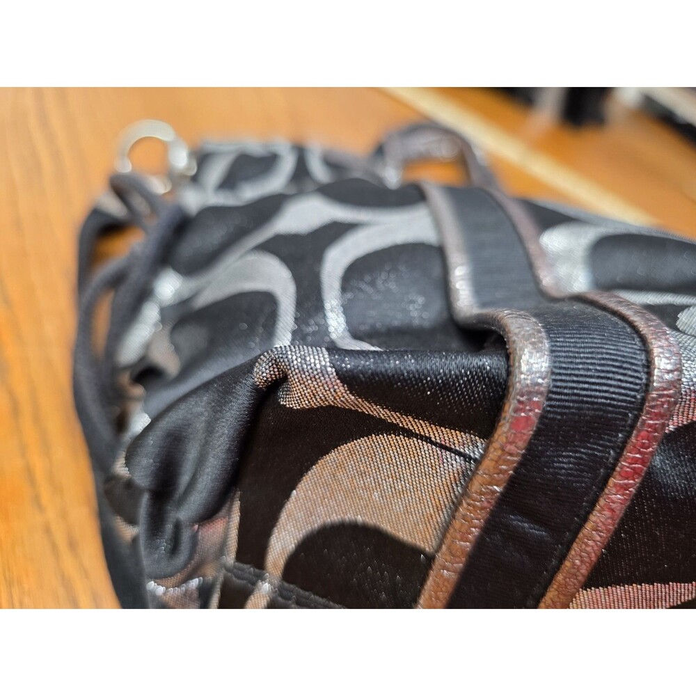 Coach Poppy Black & Silver Metallic Lurex Tote F14434 2 Hangtags - Picture 10 of 16